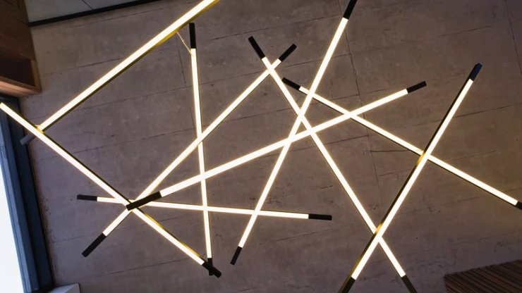 lamp installation - product development - Mikado - view to ceiling from ground - bottom view lamp arrangement