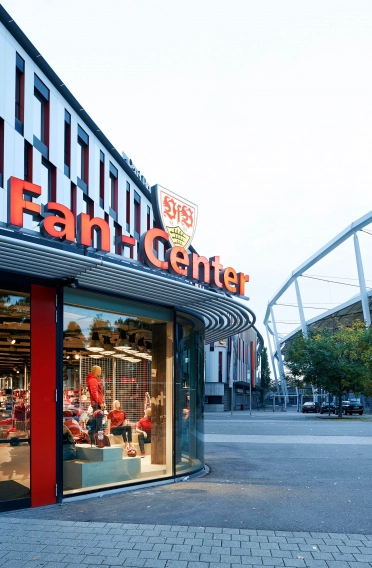 fan shop - soccer team - football team - reconception - realization - VfB Fan-Center - facade view from outside